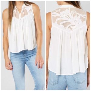 Free People White Lace Button Front Top XS